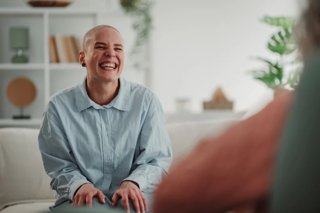 Happy woman in counselling session
