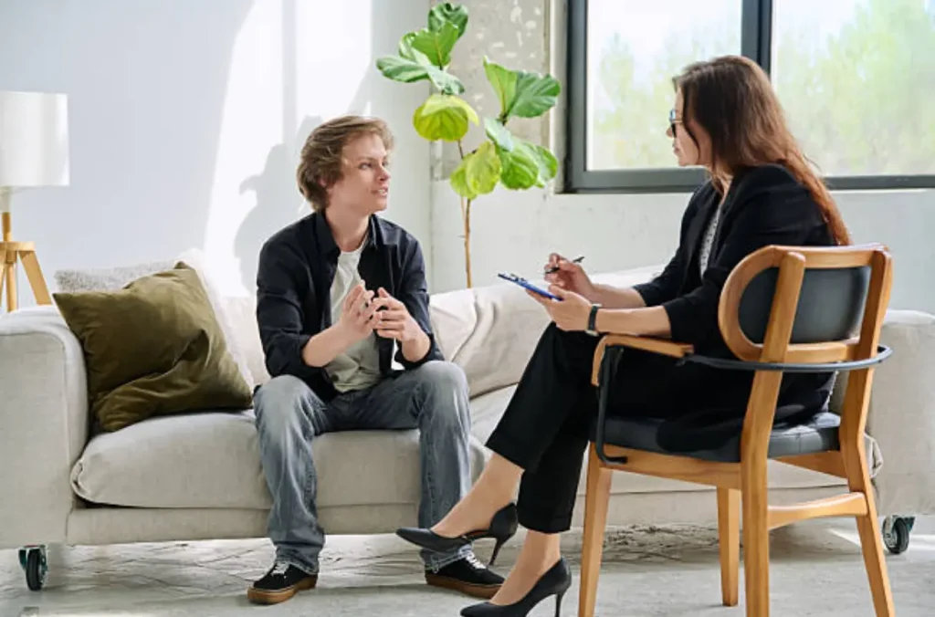Two people in counselling session